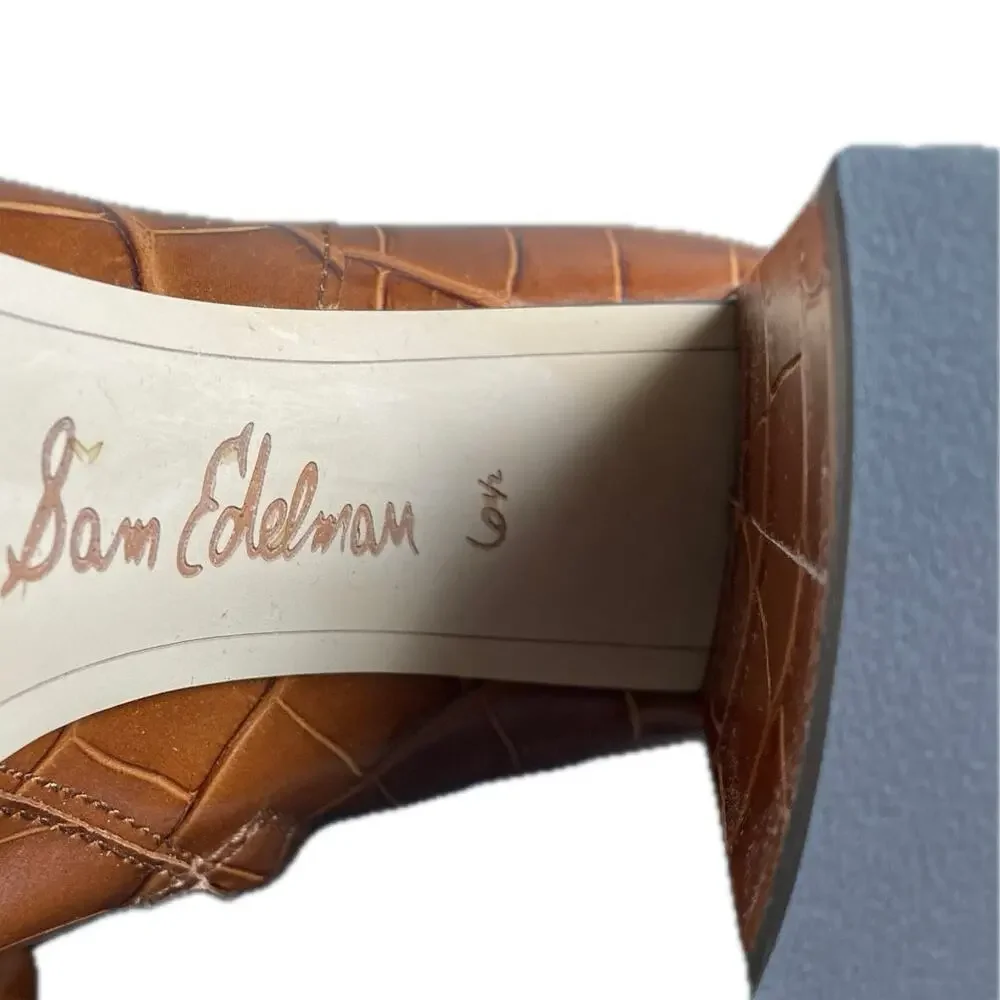 NEW SAM EDELMAN Clarem Leather Croc Embossed High Block Heeled Tall Boots SZ 6.5 - Picture 12 of 13